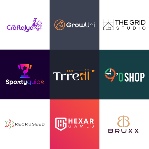 Top 9 logos, September 2022, GrowUni, Craftalya, The Grid Studio, Bruxx, 9o shop, Hexar Games, Recruseed, SportyQuick, Trreta
